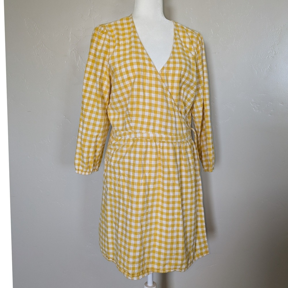 Old Navy Yellow and White Gingham Faux-Wrap Dress